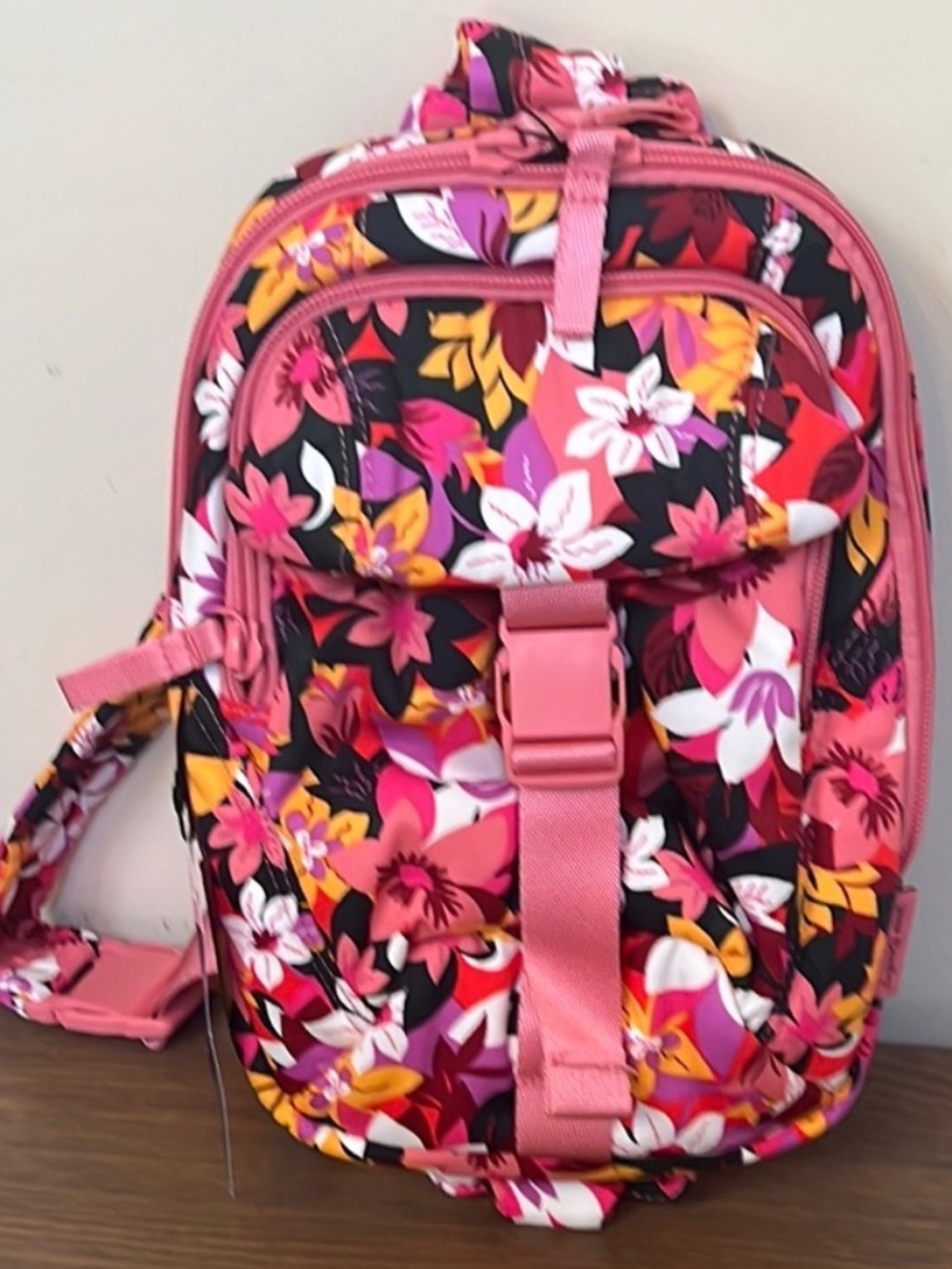 Vera Bradley Utility Sling Backpack Rosa Floral Pattern Zip & Flap Pocket Buckle